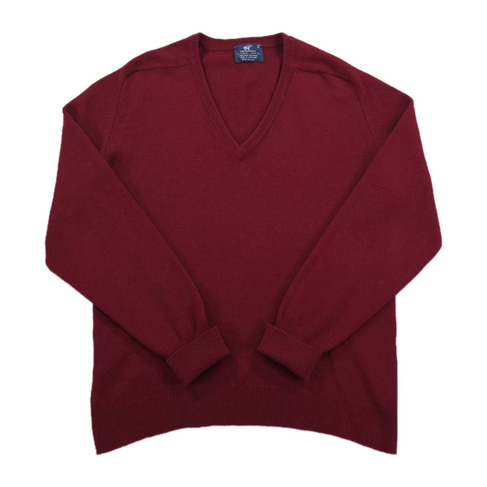 Vintage‎ Lord Jeff Sweater Mens Large Red 100% Cashmere V Neck Pullover USA Made
